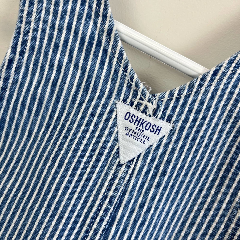 Vintage OshKosh B'gosh Blue Engineer Stripe Shortalls 18 Months - Picture 8 of 9